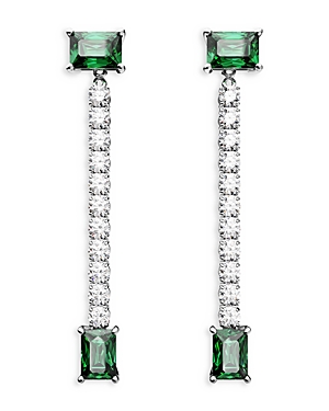 Swarovski Matrix Pave & Green Rectangle Crystal Linear Drop Earrings in Rhodium Plated