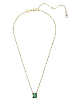 Stilla Green Rectangle Crystal Pendant Necklace in Gold Tone, 14.96"-17.72"