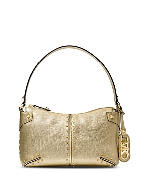 Shop Michael Kors Astor Metallic Leather Small Pouchette In Pale Gold