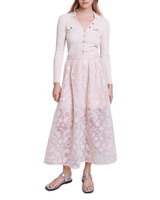 Maje Jupon Mesh Floral Embroidered Maxi Skirt