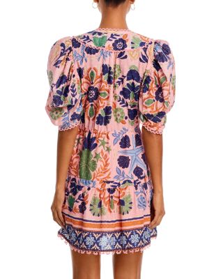 farm rio seashell tapestry short sleeve mini dress Seashell Tapestry Pink Mini Dress  FARM Rio