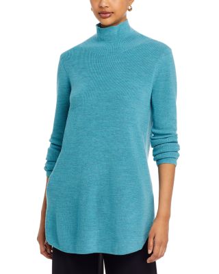 NEW Size XXS Eileen Fisher Merino Turtleneck Sweater Boxy Fit Long Length 2024 green