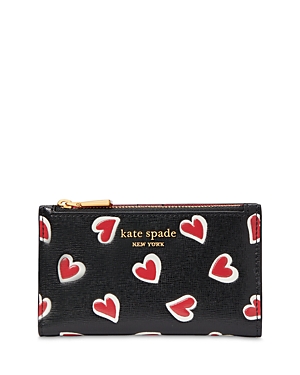 Shop Kate Spade New York Morgan Stencil Hearts Embossed Printed Saffiano Leather Small Bifold Wallet In Black Multi
