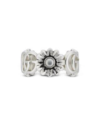 Sterling Silver Marmont Mother of Pearl Flower & Interlocking G Ring