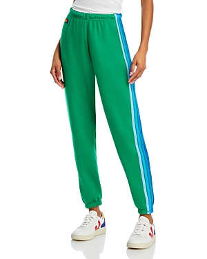 Shop Aviator Nation Rainbow Stripe Sweatpants In Kelly Green Blue Rainbow