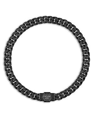 Shop Philipp Plein Hexagon Black Box Chain Necklace, 19