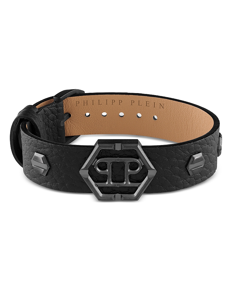 Philipp Plein Hexagon Studded Leather Bracelet In Black