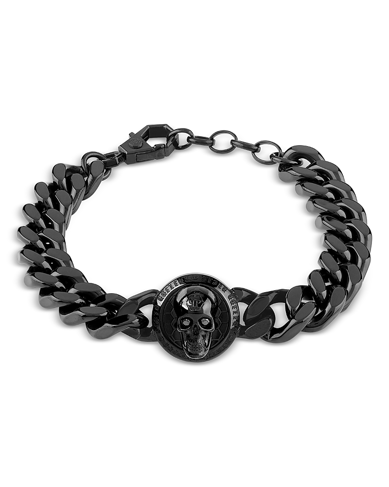 Philipp Plein Black-tone Ip Stainless Steel 3d $kull Cuban Link Bracelet In Black
