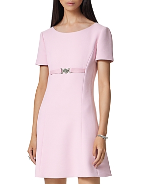Shop Versace Crepe Front Belt Dress In Pale Pink