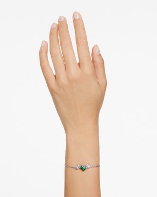 Mesmera Clear & Green Mixed Cut Link Bracelet in Rhodium Plated