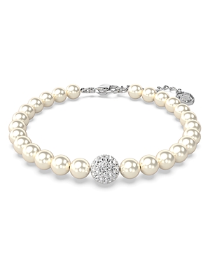Swarovski Remix Pave Fireball & Imitation Pearl Bracelet In Rhodium Plated In White/silver