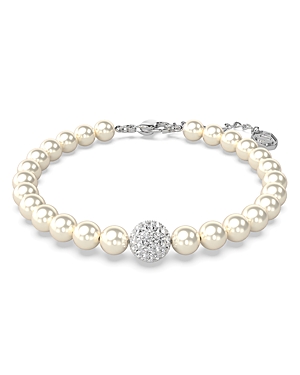 Shop Swarovski Remix Pave Fireball & Imitation Pearl Bracelet In Rhodium Plated In White/silver