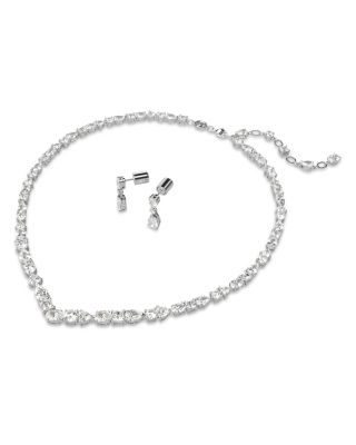 Mesmera Mixed Cut Collar Necklace & Drop Earrings Set in Rhodium Plated