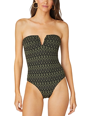 Shop Shoshanna Shimmer U Wire One Piece Swimsuit In Olive / Jet/ Silver