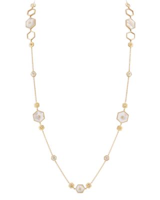 Miseno Jewelry - 18K Yellow Gold Baia Mother of Pearl & Diamond Hexagon Link Statement Necklace, 32"