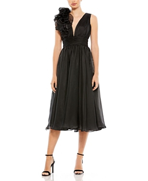 Shop Mac Duggal Plunging Ruffled A-line Cocktail Dress In Black