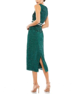 Sleeveless High Neck Beaded Midi Sheath Dress