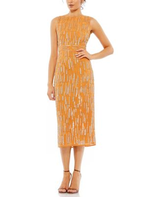 Mac Duggal - Abstract Beaded Sleeveless Midi Sheath Dress