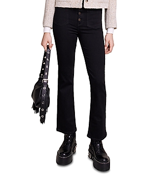 Shop Maje Passion Button Fly Flare Jeans In Black