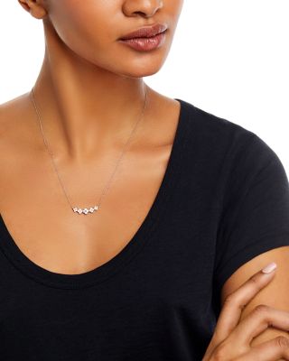 Diamond Clover Bar Necklace in 14K White Gold, 0.50 tcw