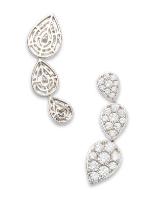 Diamond Triple Drop Earrings in 14K White Gold, 3.65 tcw