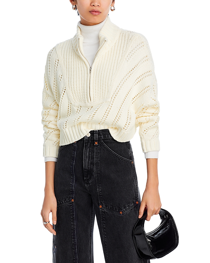 Staud Cropped Hampton Wool Sweater In Ivory