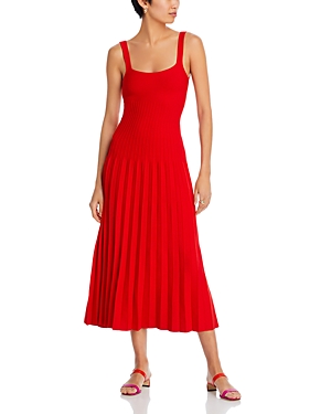 Shop Staud Ellison Square Neck Dress In Red Rose