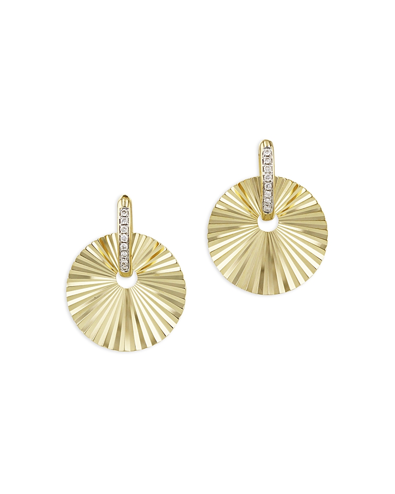Phillips House 14K Yellow Gold Aura Diamond Fluted Discs Dangle Hoop Earrings