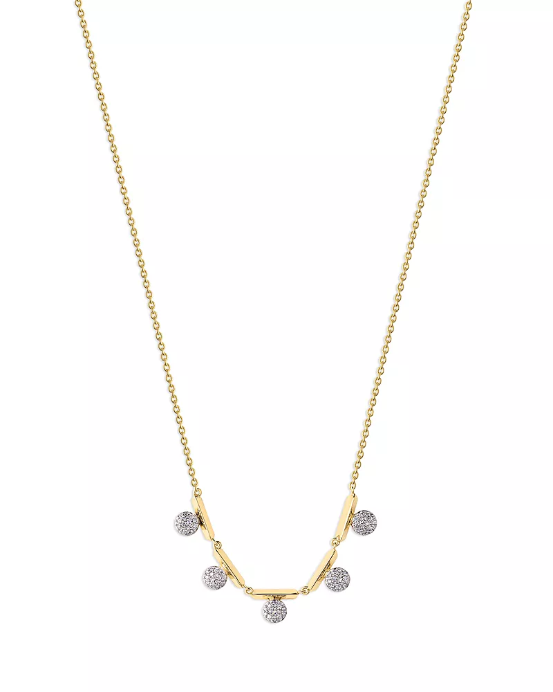 Phillips House 14K Yellow Gold & Rhodium Diamond Knife Edge 5 Station Offset Mini Infinity Necklace, 16