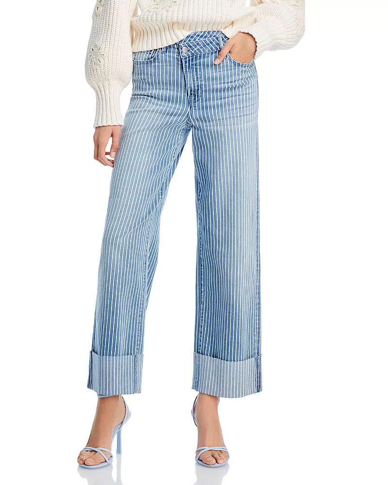 Aqua Striped Cuffed Dad Jeans in Medium Wash - Exclusive