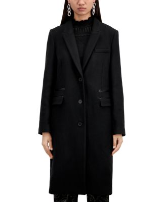 The Kooples - Leather Trim Single Breasted Coat