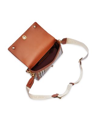 Burberry Check & Leather Top Handle Shoulder Bag