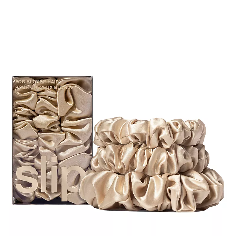 slip Pure Silk Back to Basics Midi/Large Scrunchies in Blonde, Set of 3