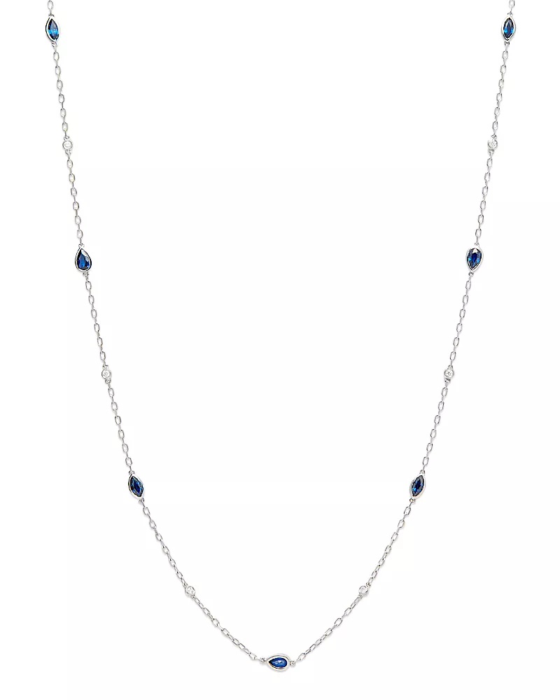 Bloomingdale's Fine Collection Sapphire & Diamond Station Necklace in 14K White Gold, 22
