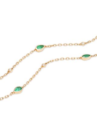 Emerald & Diamond Station Necklace in 14K Yellow Gold, 22"