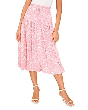 1.state Floral Center Pleated Midi Skirt In Pink Glow