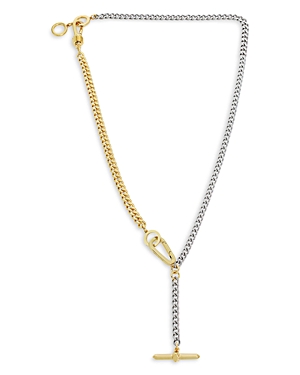 Two Tone Curb Chain Y Necklace, 22