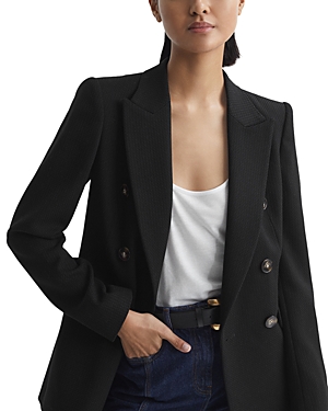 Shop Reiss Lana Twill Double Breasted Blazer In Black