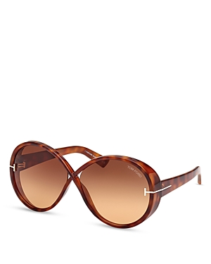 Shop Tom Ford Edie 02 Round Sunglasses, 64mm In Havana/brown Gradient