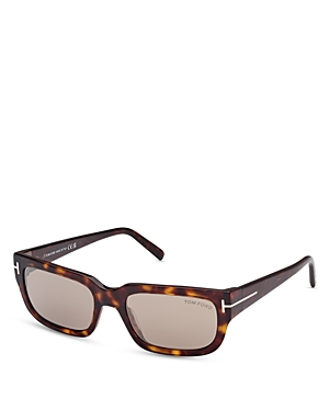 Shop Tom Ford Ezra Rectangular Sunglasses, 54mm In Havana/tan Mirrored Solid