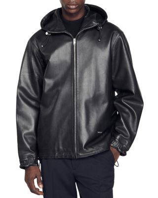 Sandro - Hooded Zip Front Leather Jacket