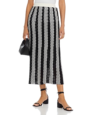 Shop Misook Pointelle Intarsia Knit Midi Skirt In Black/white