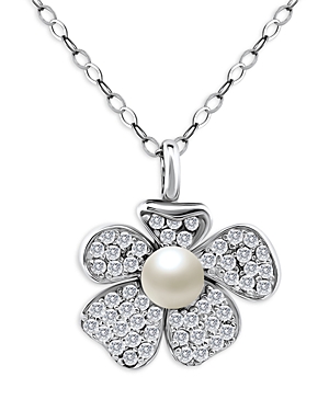 Aqua Cultured Freshwater Pearl Flower Pendant Necklace In Sterling Silver, 16 - 100% Exclusive In White/silver