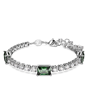 Shop Swarovski Matrix Round & Emerald Cut Tennis Bracelet In Rhodium Plated In Green/silver