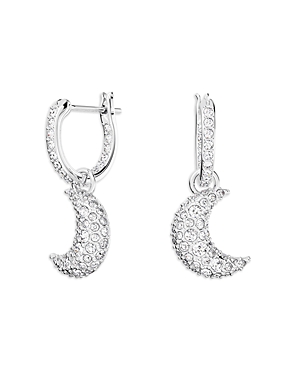 Shop Swarovski Crystal Crescent Drop Earrings In Rhodium Plated In Silver/crystal