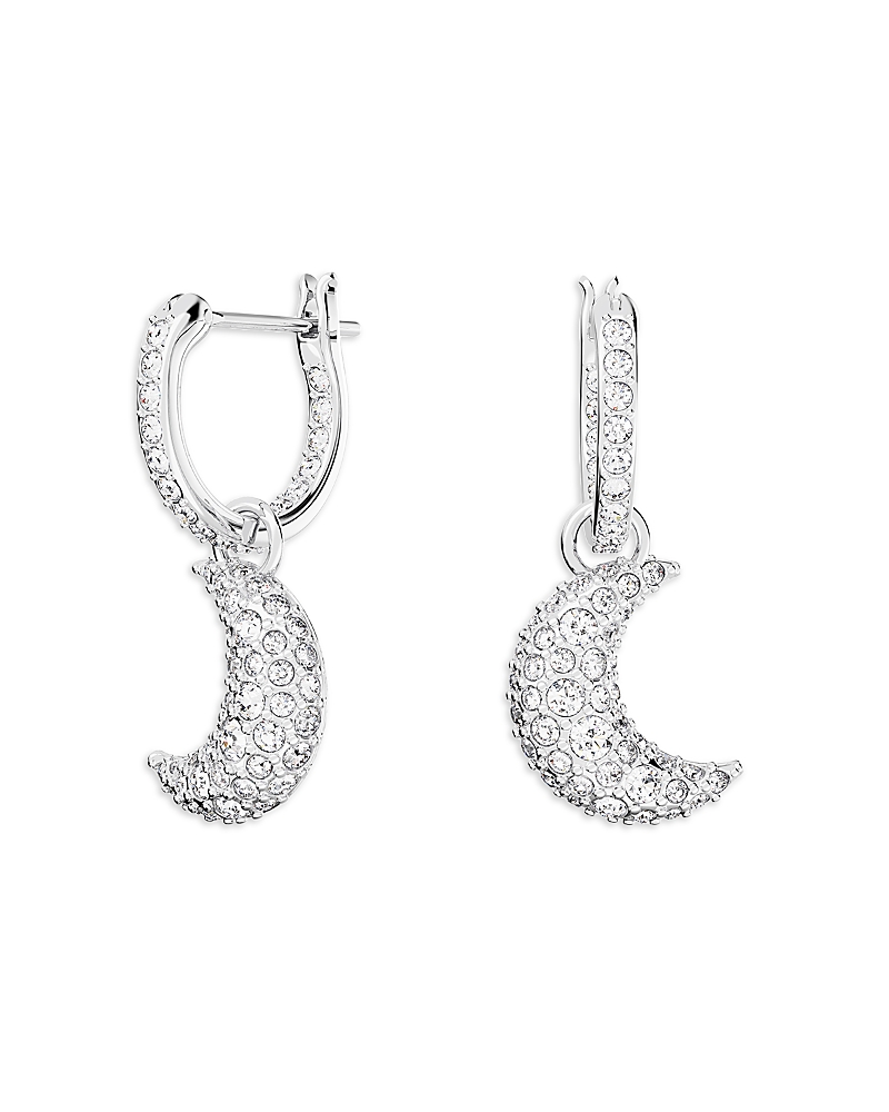 SWAROVSKI CRYSTAL CRESCENT DROP EARRINGS IN RHODIUM PLATED