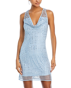 Shop Ramy Brook Emberly Embellished Cowl Neck Dress In Crystal Blue Geo Stud