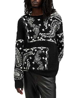 Shop Allsaints Bandana Regular Fit Crewneck Sweater In Black