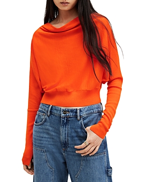 Shop Allsaints Ridley Cowl Neck Cropped Sweater In Zesty Orange