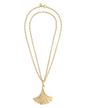 Gingko Pendant Necklace in 18K Gold Plated, 36